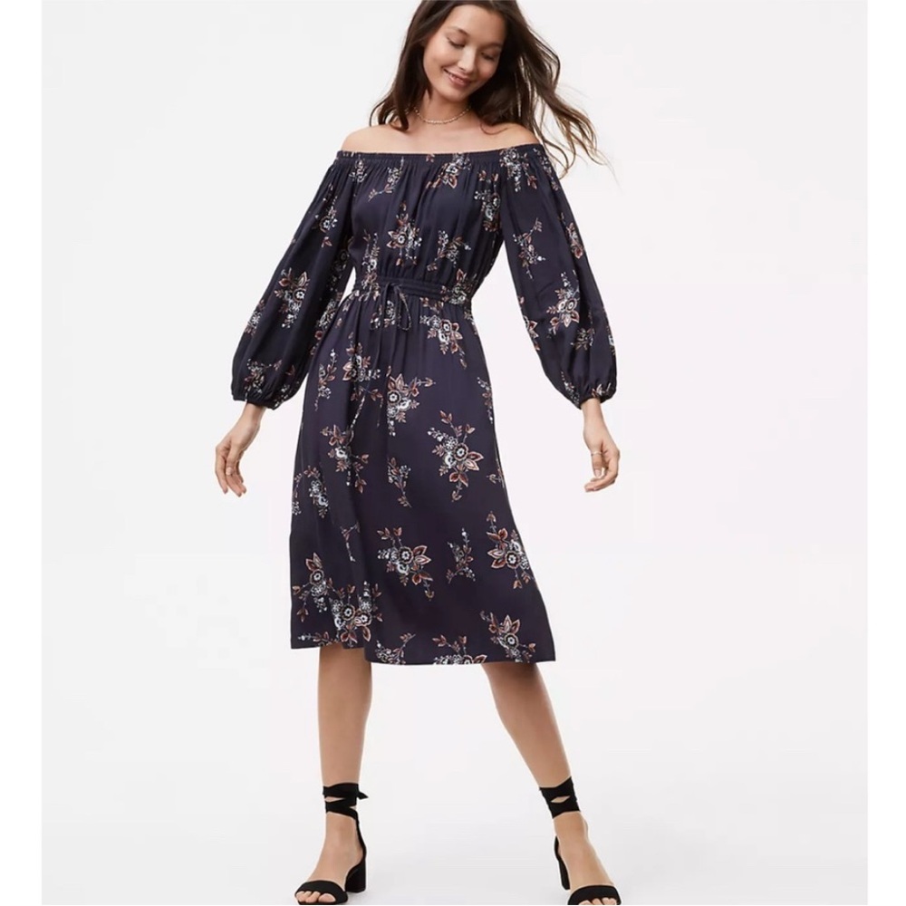 Loft Marigold Off Shoulder Floral Print Dress